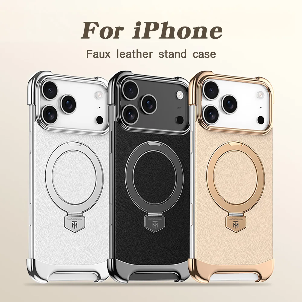 

Роскошный кожаный поворотный чехол с художественной рамкой для iPhone 17, 16, 15, 13, 14 Pro Max 17, воздушный прочный для Magsafe, магнитный держатель, задняя крышка с подставкой