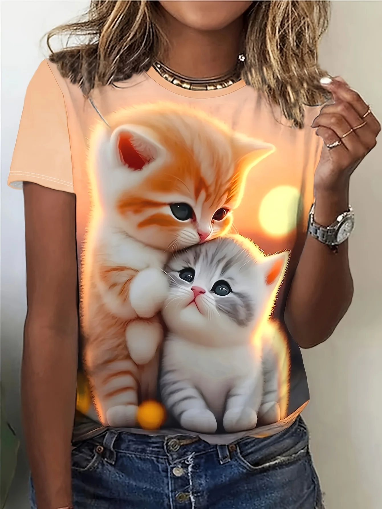 2026 Beliebtes Modisches Cooles und Elegantes Katzen-Print Kurzarm-T-Shirt Weicher Rundhals Outdoor Casual Streetwear Große Größen