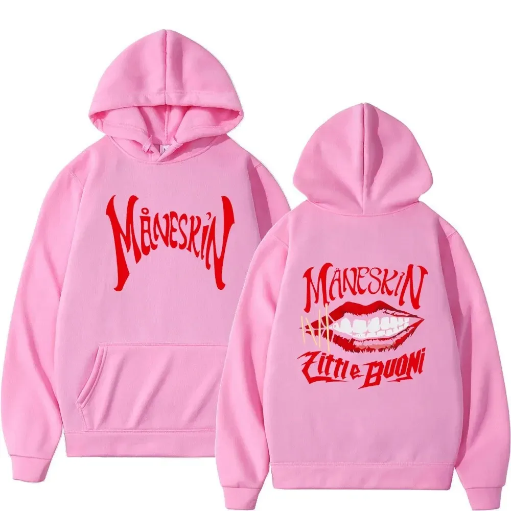 Autumn Winter Rock Band Maneskin Mouth Print Hoodie Men Women Hip Hop Pullover Oversized Sweatshirt Loose  Long Sleeve Hooded