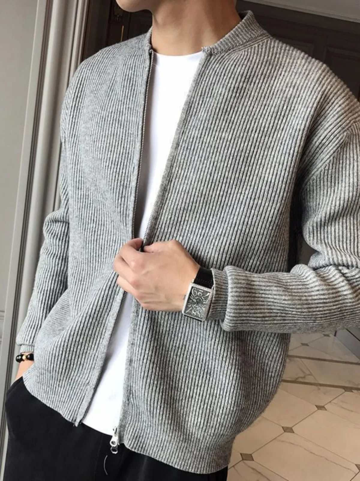 Autumn Winter New Style Men's Casual Pure Color Knitted Cardigan Jacket Versatile Simple Sweater Knitted Shirt Trendy