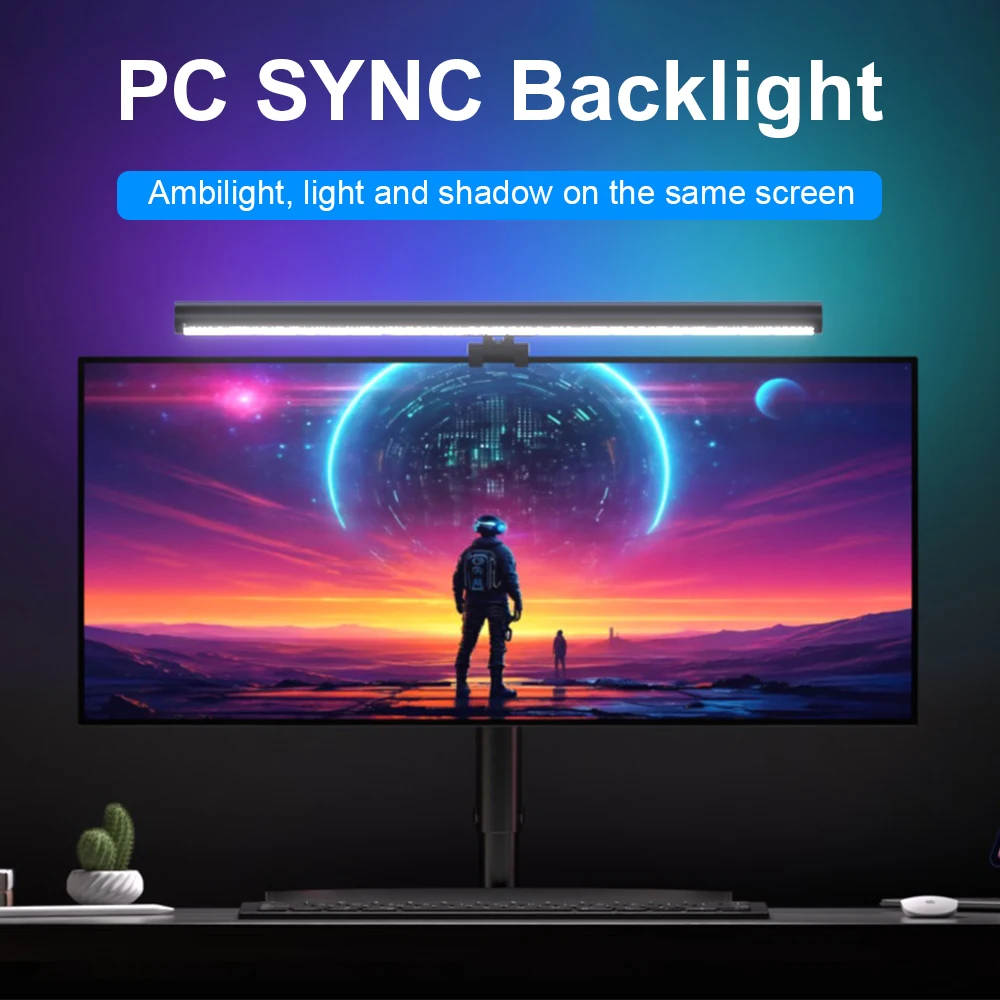 PC Sync RGB Monitor Light Bar, Screen Sync Gaming Ambient Backlight, Music Rhythm Monitor Hanging Lamp for PC Gaming
