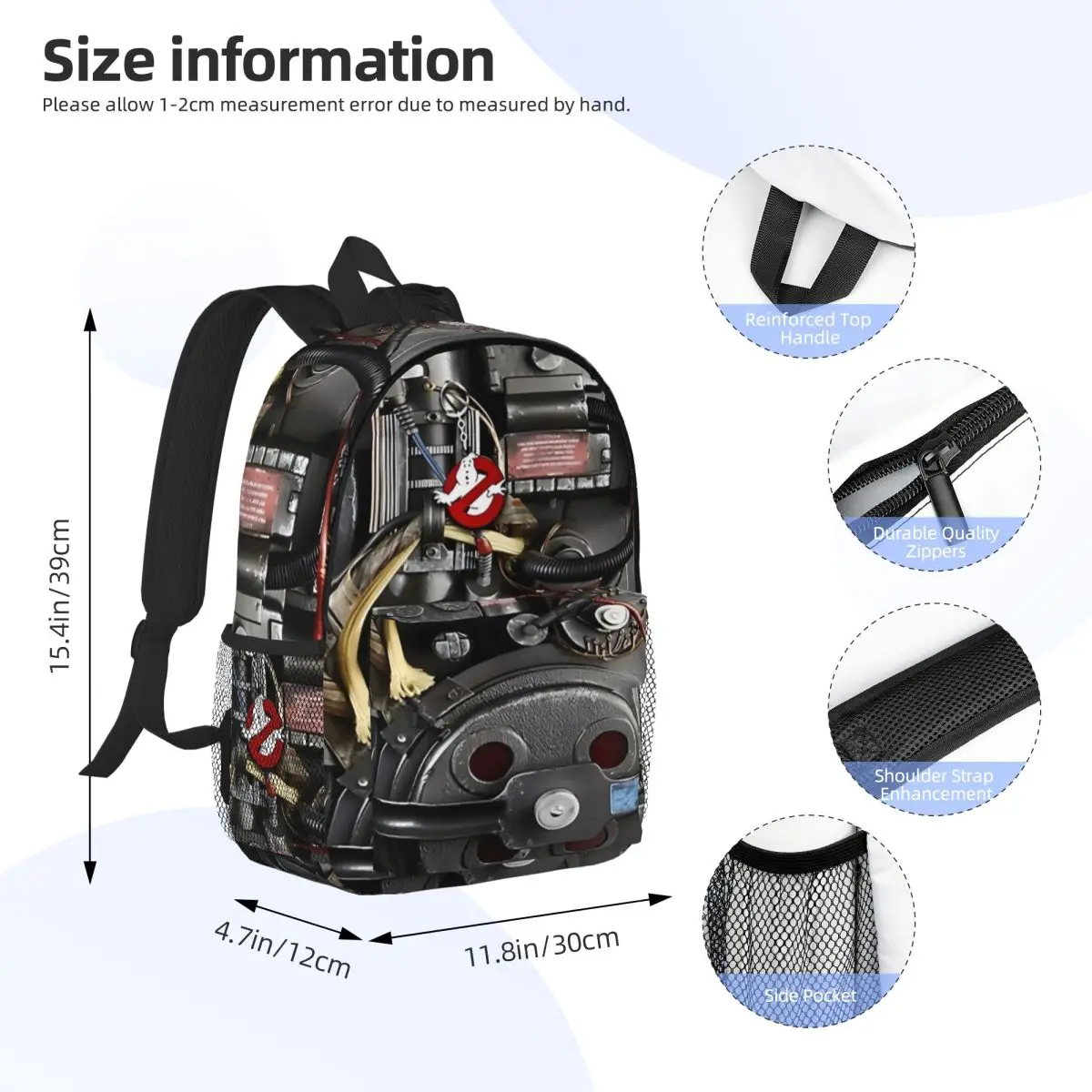 Mochila Proton Ghostbuster para meninas e meninos, grande capacidade mochila estudantil, leve à prova d'água, 15 Polegada