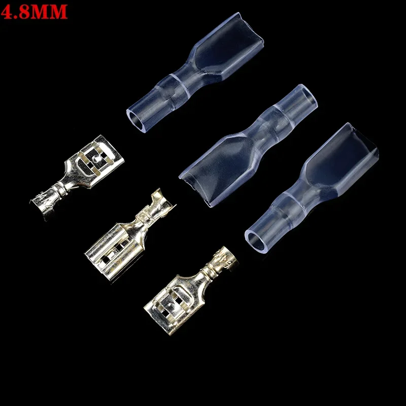 50Sets Female Spade Connector 2.8 /4.8 /6.3mm Crimp Terminal with Insulating Sleeves For Terminals 22-16AWG