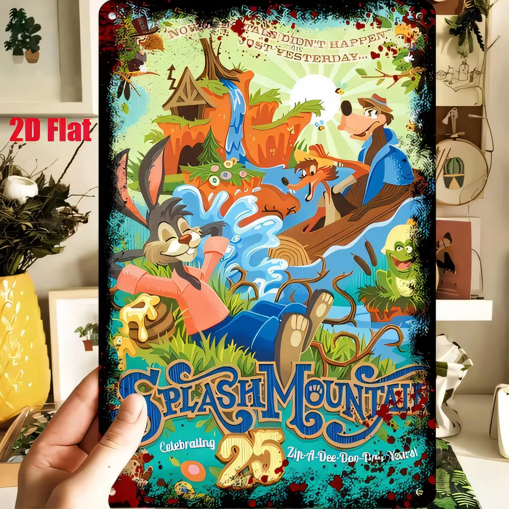 Tin Sign  Splash Mountain Retro Vintage Style Metal Poster Wall Decor for Home Bar Pub Garage Cabin, Colorful Cartoon Characters