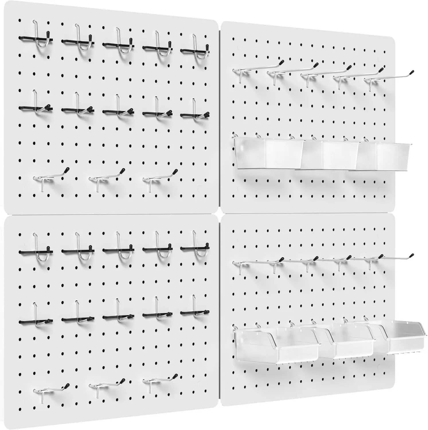 

4-Pack Metal Pegboard Panels with Hooks, 16x12" White Wall Organizer for Garage, Kitchen, Office