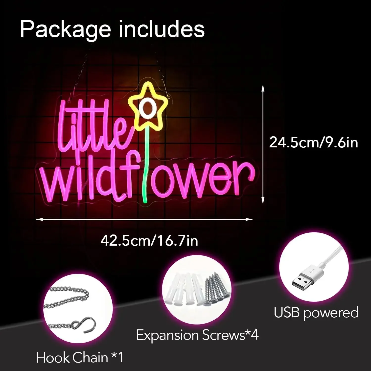 Little Wildflower Neon Sign LED Wall Art USB Powered Star Flower Theme Decor Nursery Bedroom Party Aesthetic Hanging Light
