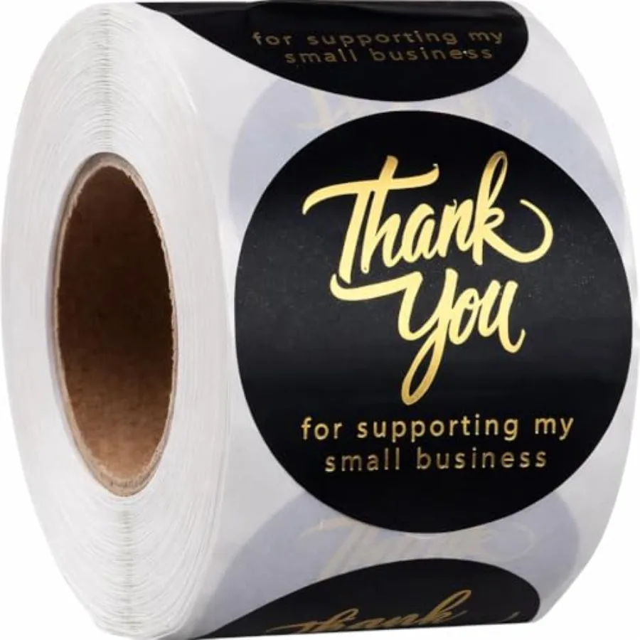 

500 Pcs Thank You for Supporting My Small Business Stickers Black Waterproof Self-Adhesive Labels with 4 Elegant Designs Durabl