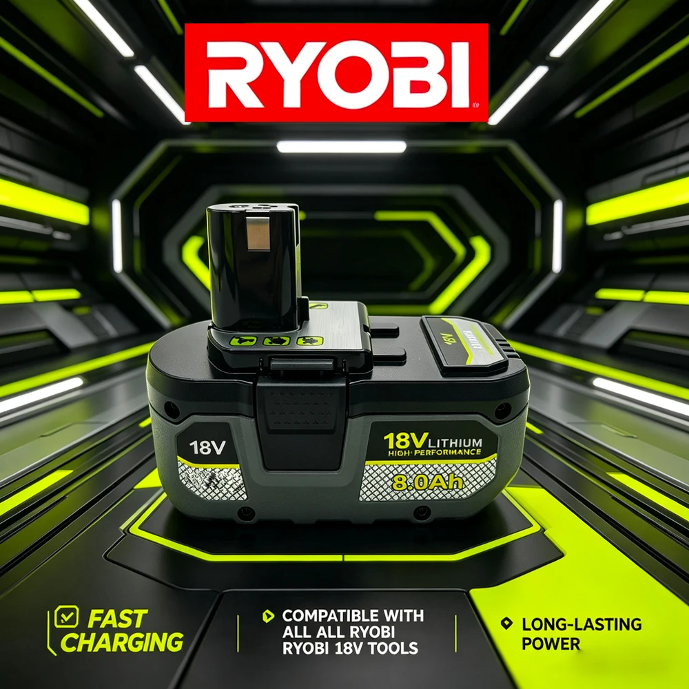 

Премиум-аккумулятор 18В 8.0Ач для RYOBI ONE+ Plus, литиевый, с длительным временем работы, подходит для всех 18-вольтовых беспроводных электроинструментов ONE+ для использования на улице и в помещении.