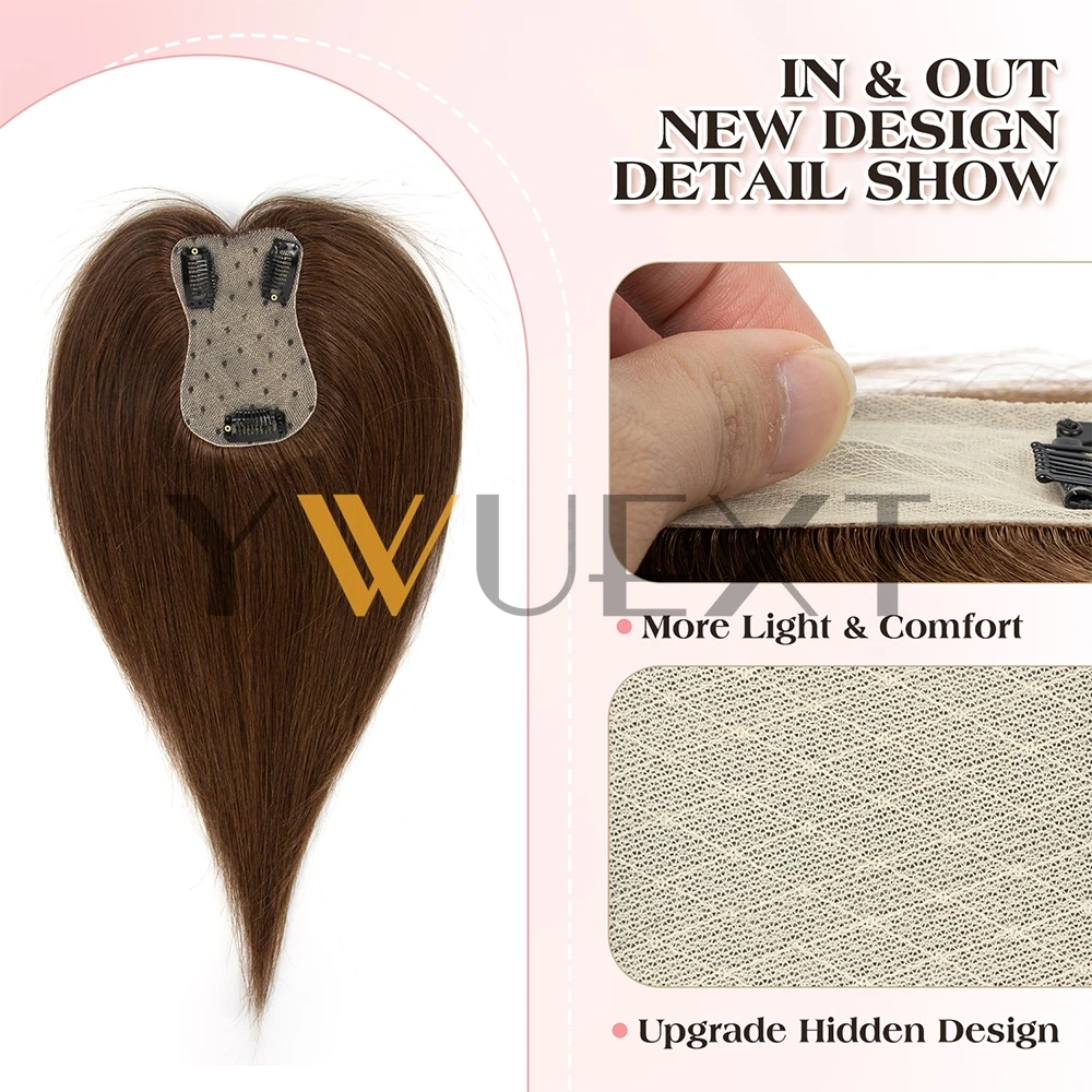 YWUEXT Brown 7x11cm Hair Toppers Middle Part Women Human Hair Topper with Lace Base Clips in Hair Extensions Human Hairpieces