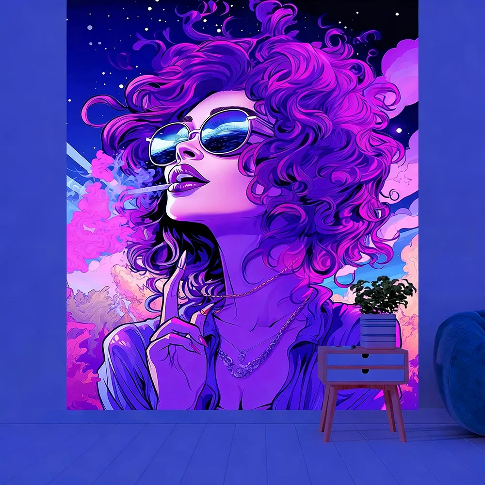 Glowing Tapestries with Stylish Figures UV reaction tapestry background decoration wall hanging bedroom party decoration