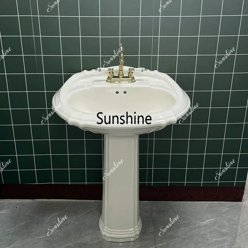 French cream style retro column, bathroom wash basin ceramic
