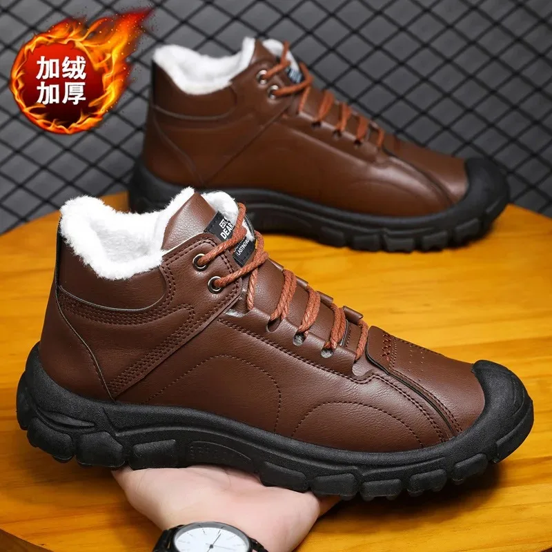 2026New Winter Mens Shoes Thickened Plush Warm Snow Boots Lace Up Platform Boots Fashion High Top Cotton Shoes Botas Para Hombre