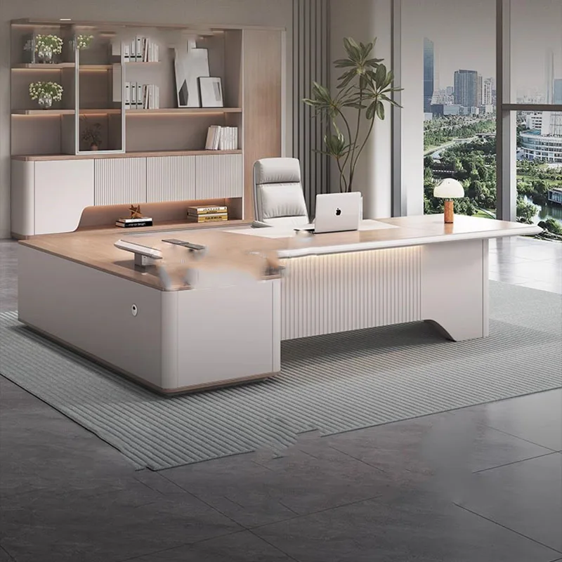 Wooden Luxury Office Desk Lshaped Organizers Executive Reception Office Desk Minimalist Shelves Biurko Commercial Furniture
