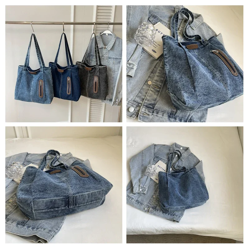 Black Denim Women\'s Bag New Jeans Handbag Canvas Shoulder Bag Shopping Messenger Bag Y2K Eco Bag Korean Tote Bag Chic Side Bag