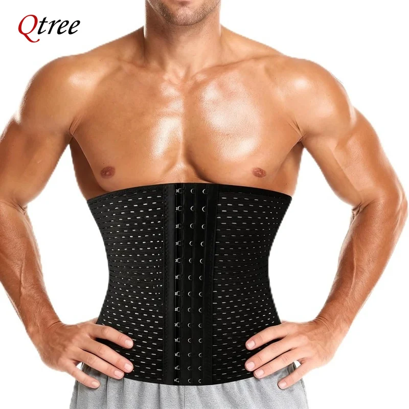 

Qtree Waist Trainer Belt for Men Belly Trimmer Shapewear Tummy Control Body Shaper Corset Slimming Hooks Weight Loss Girdle Band