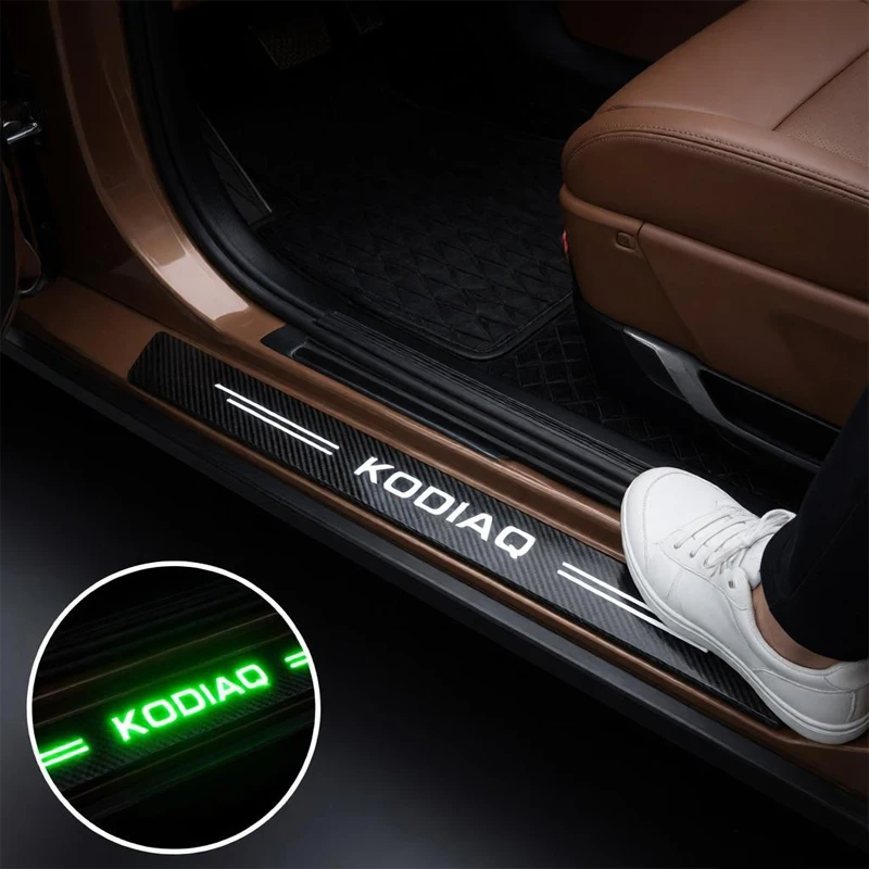 Luminous Car Door Trunk Sill Anti Scratch Stickers For Skoda Kodiaq Logo Rear Trunk Bumper Guards Protective Stickers Accessorry