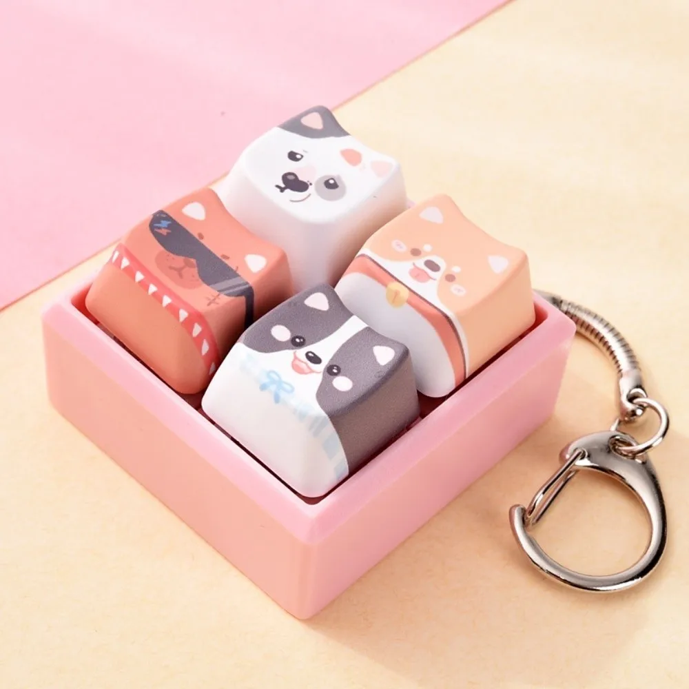 Clicker 4-Key Puppy Keycap Keychain Relax Button Kawaii Fidget Keychain Creative Portable Mechanical Keyboard Keying Reduce