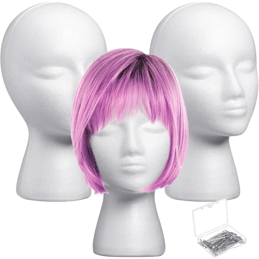 

3 Pcs Foam Wig Head with 50 Pcs T Pins Female Foam Mannequin Wig Stand and Holder 11 Tall Cosmetics Model Head Display for Home