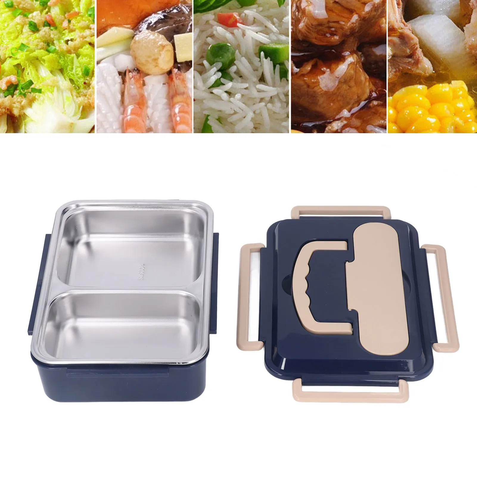 

Electric Lunch Box 304 Stainless Steel Waterless Long Lasting Freshness Heated Lunch Box with Portable Handle 2 Grids