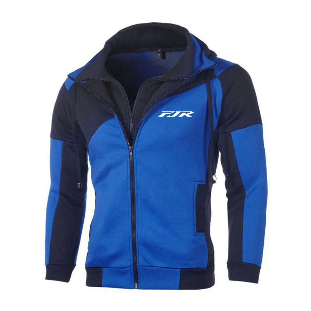 

2025 Spring Autumn FJR 1300 MOTORCYCLE Print Splicing Cotton Hooded Sweatshirt Jacket Men Popular Fake Two Pieces Design Hoodies