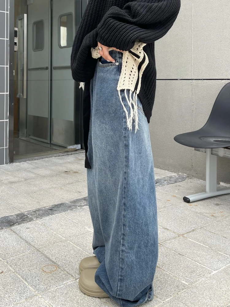 Pantalones vaqueros de pierna ancha para mujer, Jeans Vintage, estilo japonés y coreano, sueltos, pierna recta, largo hasta el suelo, Y2K,