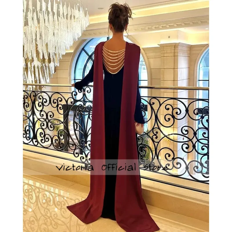 Arabie saoudite robes de soirée de luxe manches longues perles perles Sexy formelle femmes robe de bal trompette robes de fête de mariage