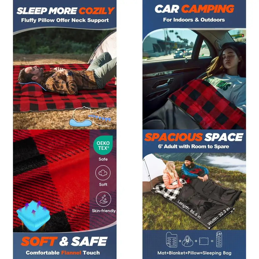 

Спальный мешок XL для взрослых мужчин, 4-сезонный, с подушкой, идеально подходит для кемпинга в холодную погоду и для высоких и крупных размеров