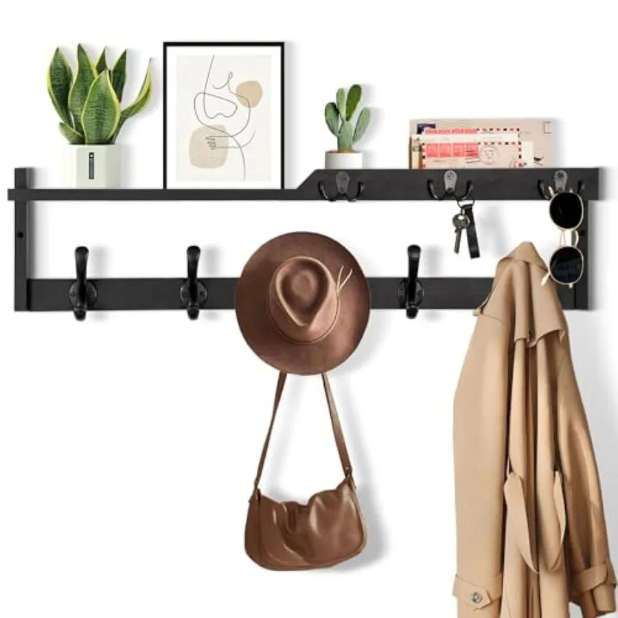 

Coat Rack Wall Mount with Shelf Coat Hanger Wall Mount with Key Hooks and Mail Holder Wood Entryway Floatg Shelf with Hooks and