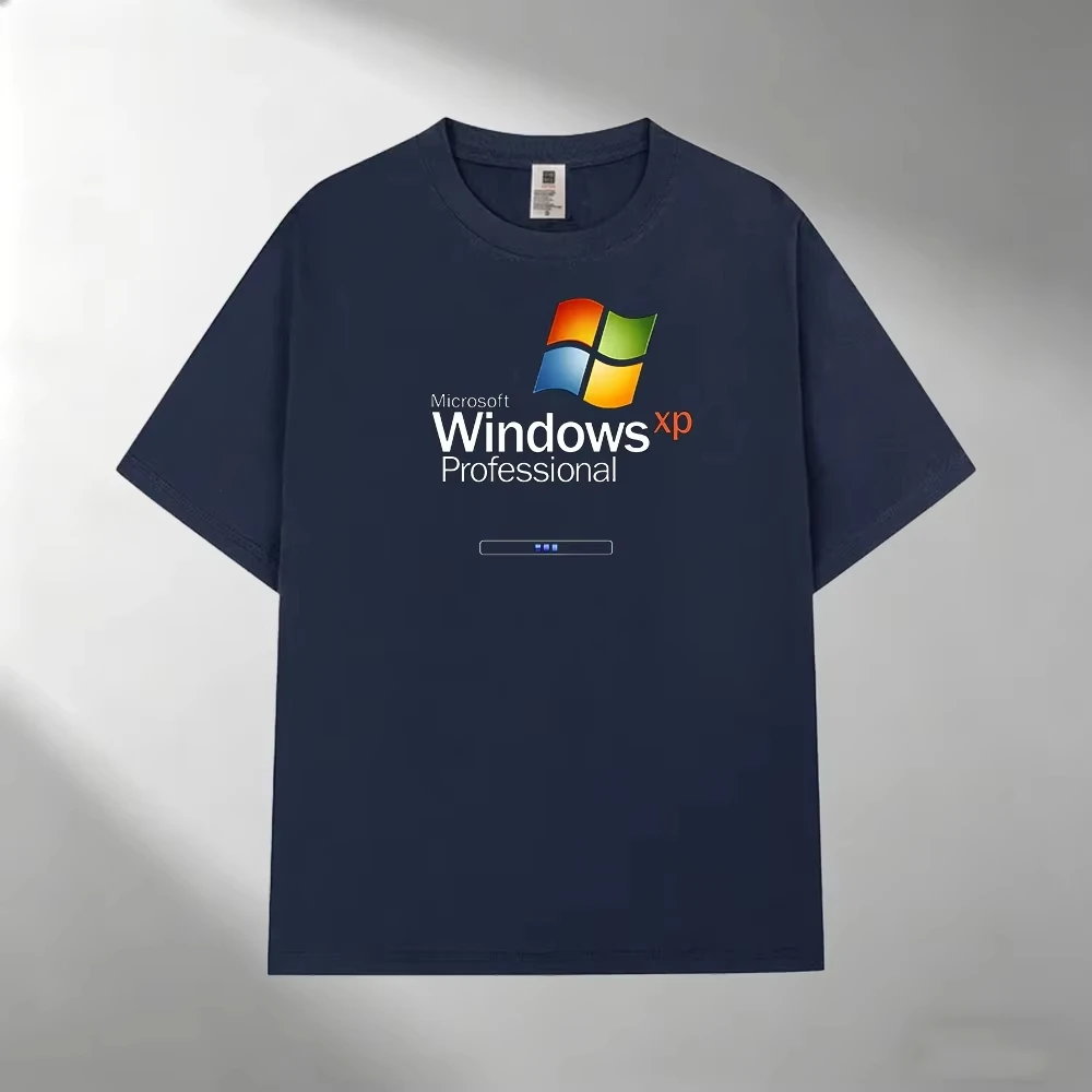 Men Crew‑Neck Graphic T‑Shirt, Windows‑XP‑Inspired Print, Polyester Fabric, Casual Outdoor Daily Short Sleeve Streetwear Top