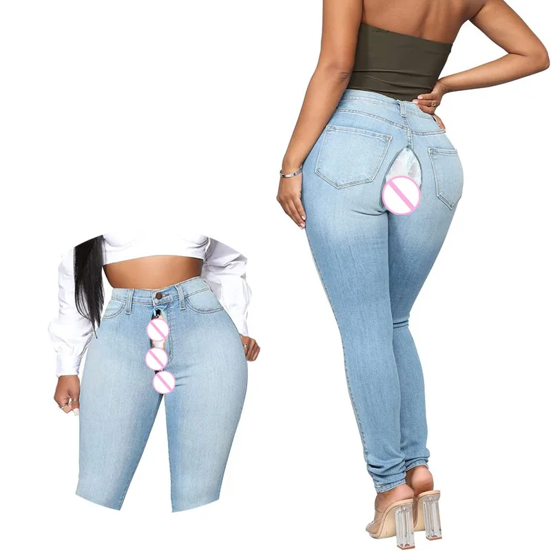 

Invisible Zipper Outdoor Open Crotch Sex Womens Classic High Waisted Skinny Stretch Butt Lifting Sexy Jeans Slim Fit Denim Pants