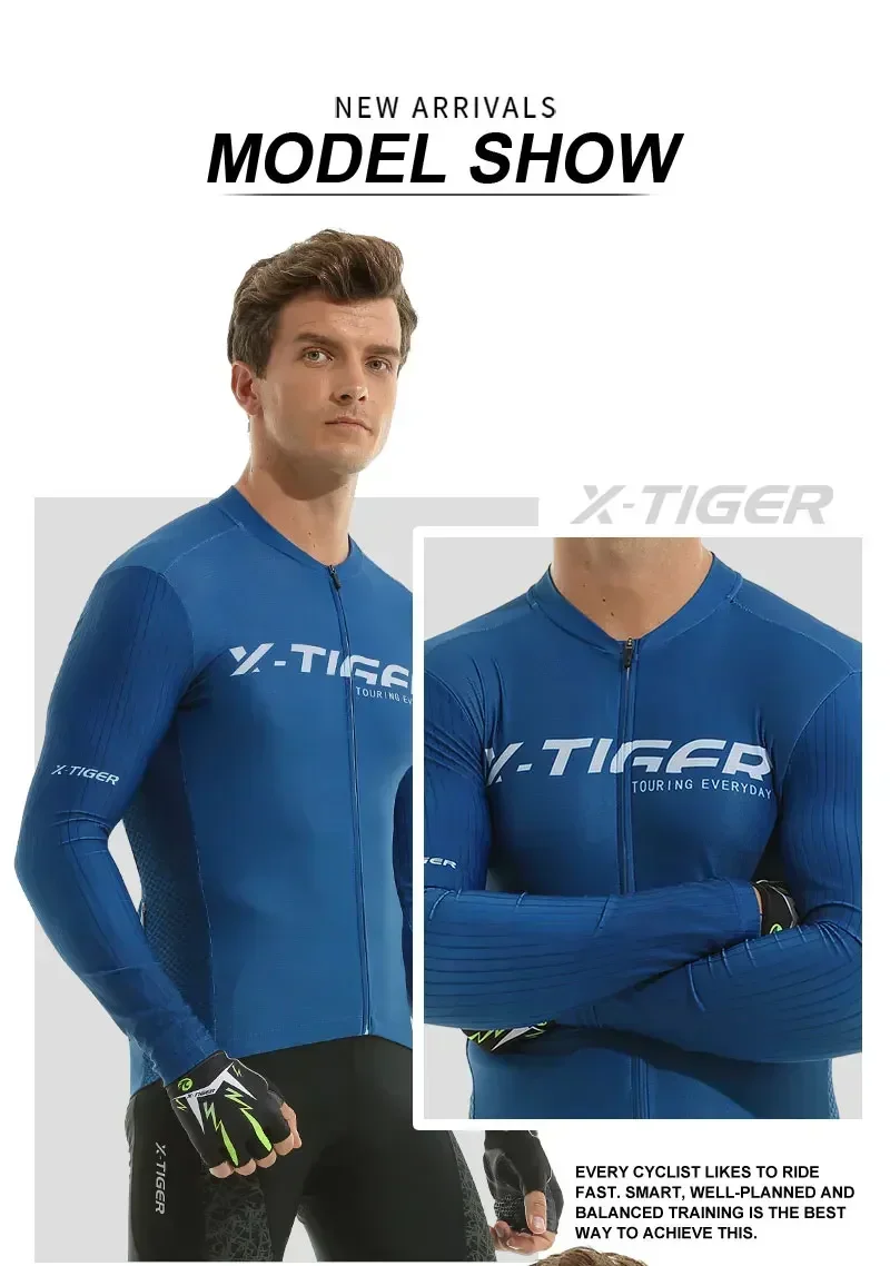 X-TIGER Herren-Radtrikot, langärmelig, durchgehender Reißverschluss, atmungsaktiv, schnelltrocknend, MTB-Rennrad-Oberteil mit Taschen, weich, leicht, elastisch – Detail 14
