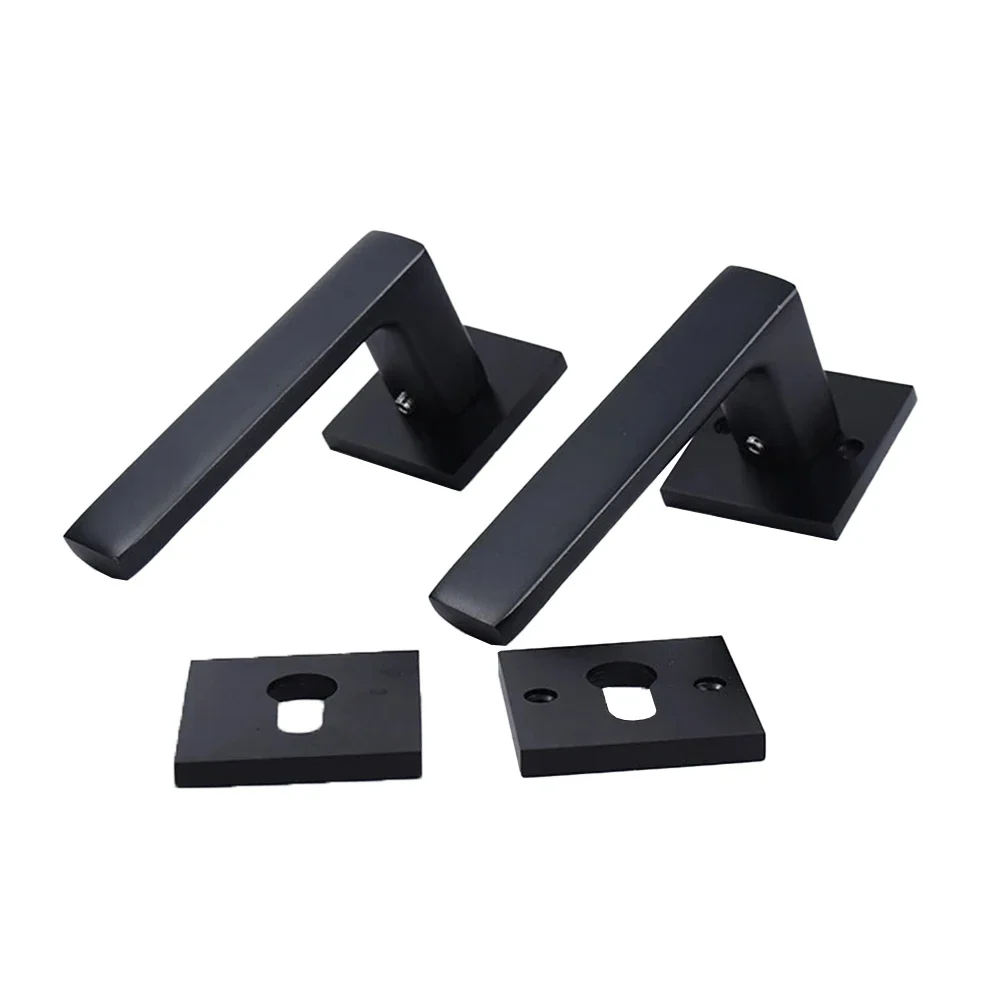 Modern Door Handle Lock Interior Bedroom Door Handle Lock Set Safety Home Room Door Hardware Black Aluminum Wood Door Lock