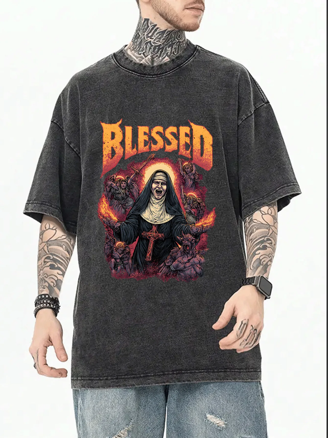 صيف جديد ريترو تي شيرت رجالي غسلها القطن رسالة الجرافيك تي شيرت مطبوع المتضخم قميص الهيب هوب الشارع الشهير ملابس للرجال تيز #6