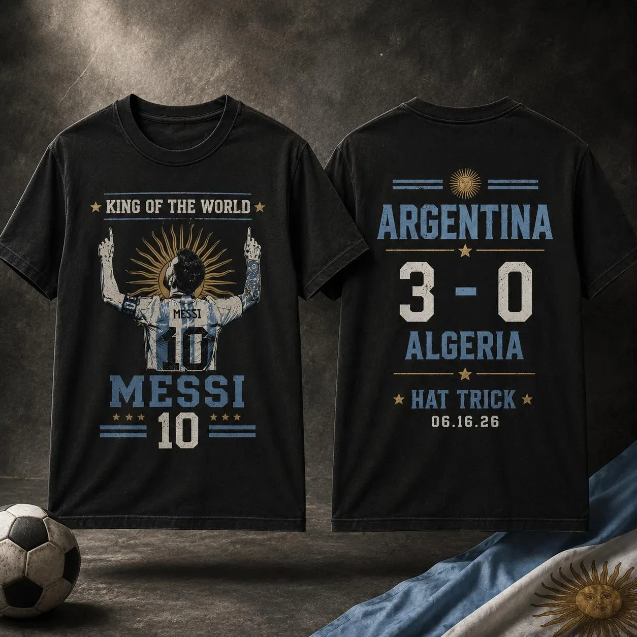 Argentina 3-0 Algeria. Leonardo Messi Scored A Hat-trick. Football Fans' T-shirts Gift for Fans. Suitable for Both Men and Women