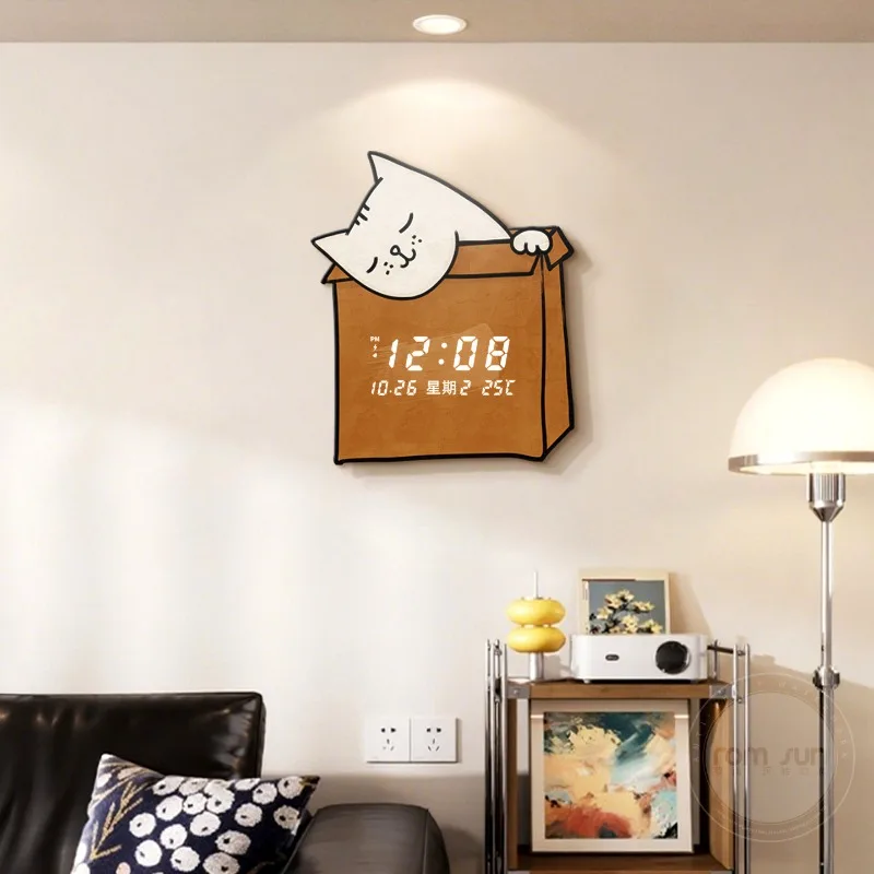 Cartoon Cat Wall Watch Cute Creative Design Xenomorph Luminous Wall Watch Led Fashion Orologio Da Parete Living Room Decoration