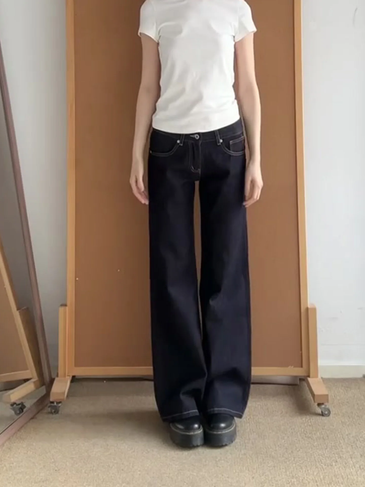 

Low Waist Wide Leg Jeans Women's Summer 2026 Loose Fit Floor Length Original Blue Color Faded Denim Pants Casual Straight Cut