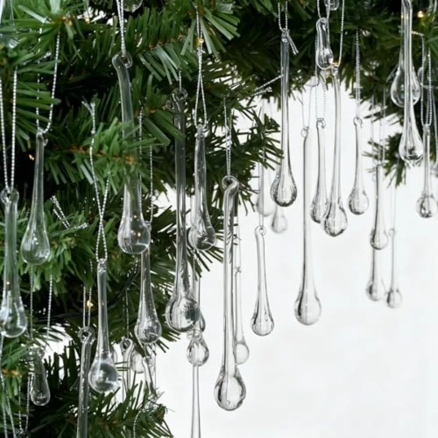 

Pcs Glass Raindrop Christmas Ornaments Crystal Teardrop Hanging Ornaments Clear Chandelier Drop Pendant Decorations for Christm