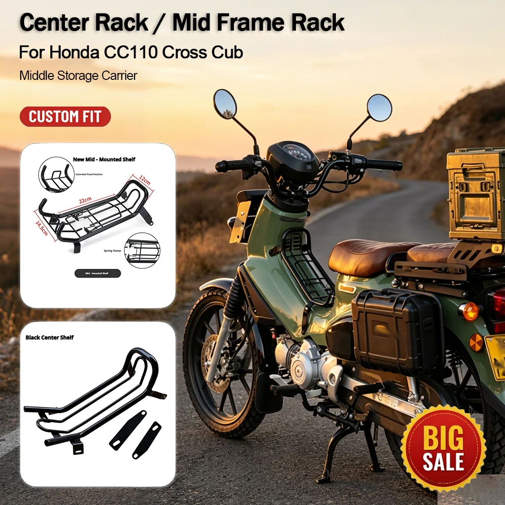Center Luggage Rack for Honda Cross Cub CC110, Motorcycle Middle Frame Storage Carrier Modification Accessories