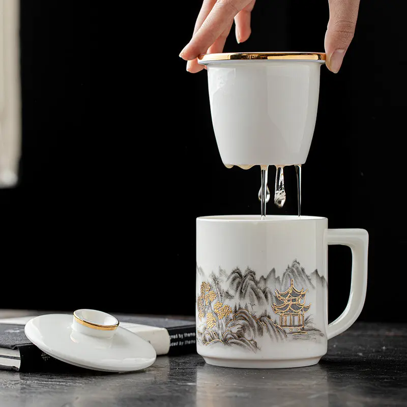 CX office cup Chinese landscape map tea cup tea separation mug