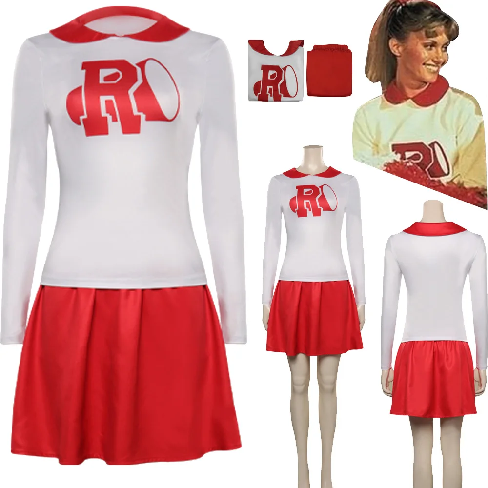 

Women Pink Lady Cheerleader Cosplay Dress Grease Rydell High Costume Sportswear Skirt Adult Female Halloween Carnival Party Suit