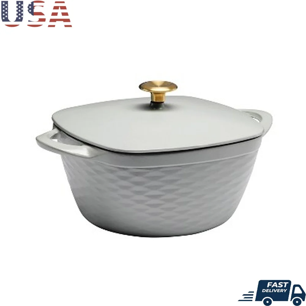 

7qt Enameled Cast Iron Square Dutch Oven Hand Wash Ideal Slow Cooking Steaming Baking with Condensation Lid Knob and Unibody