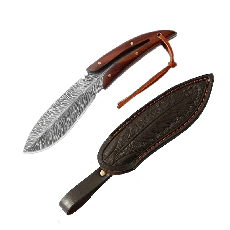 Feather Pattern Outdoor Portable Small Straight Knife Wilderness Straight Knife Portable Knife image 5