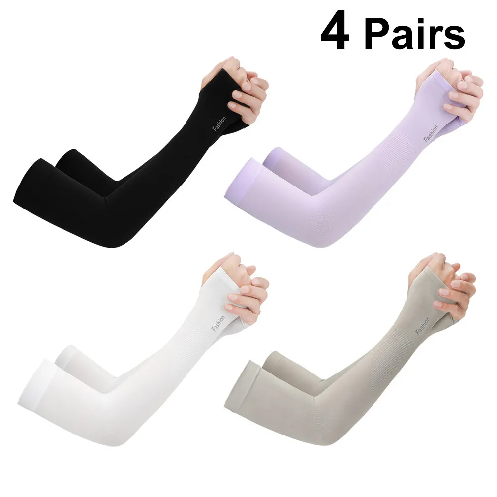 

4Pairs Sun Protector Sleeve Uv Protection Breathable Cooling Arm Covers for Outdoor Cycling Fishing Running Golf Driving Sports