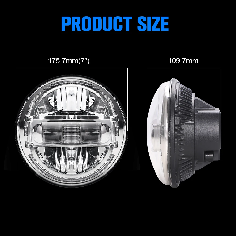 Universal 1PCS 7 Inch LED Headlights With Halo Ring Angel Eye DRL For Harley Moto,JEEP Wrangler,Lada Niva,UAZ Hunter,4*4 Offroad