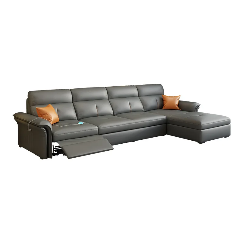 2023 New Italian Elephant Ears Electric Function Leather Sofa Bed Modern Simple Living Room Retractable Dual-use