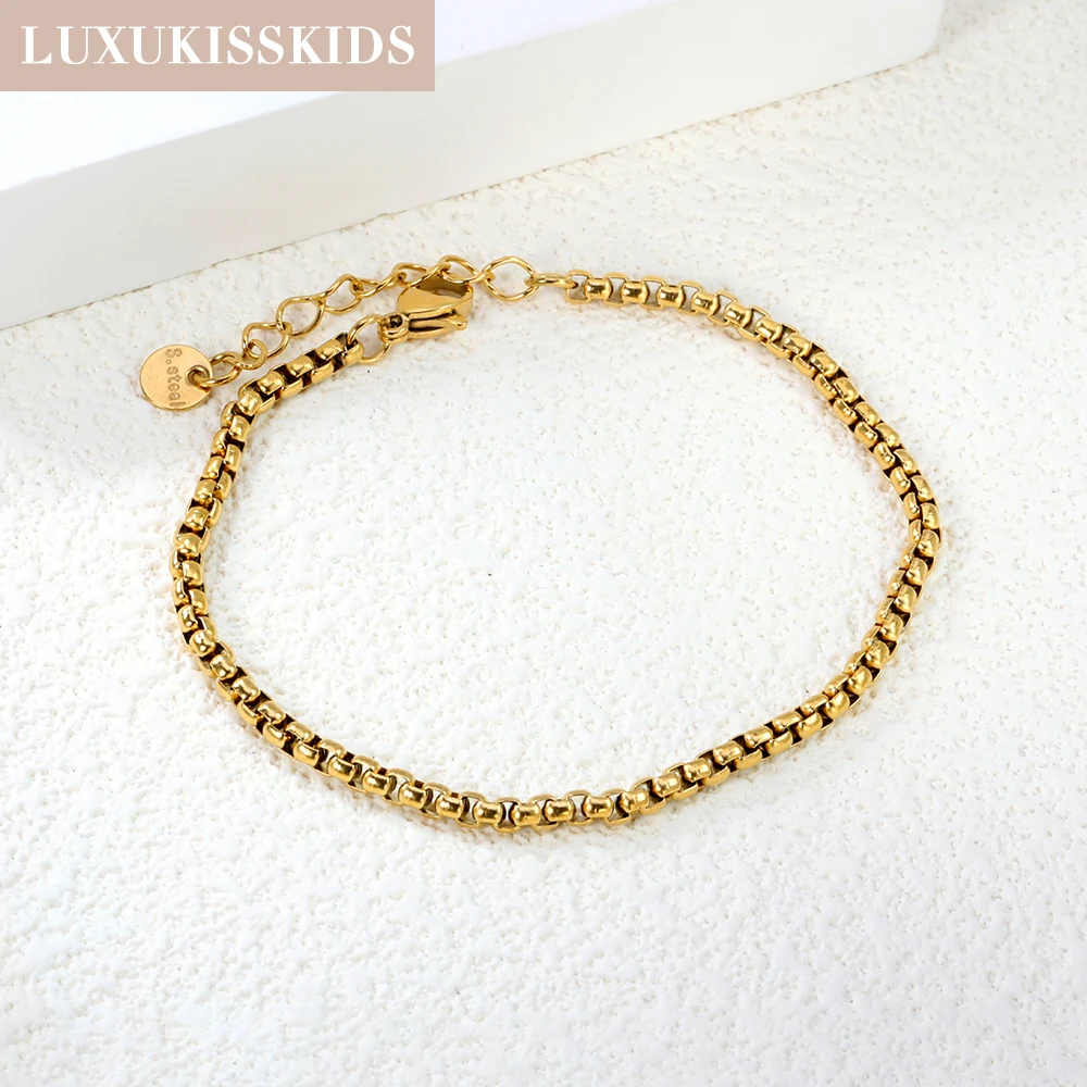 LUXUKISSKIDS Square/Round Snake Chains Wrist Jewelry for Woman Mens Gifts Simple Solid Titanium Steel Bracelet Wholesale Direct
