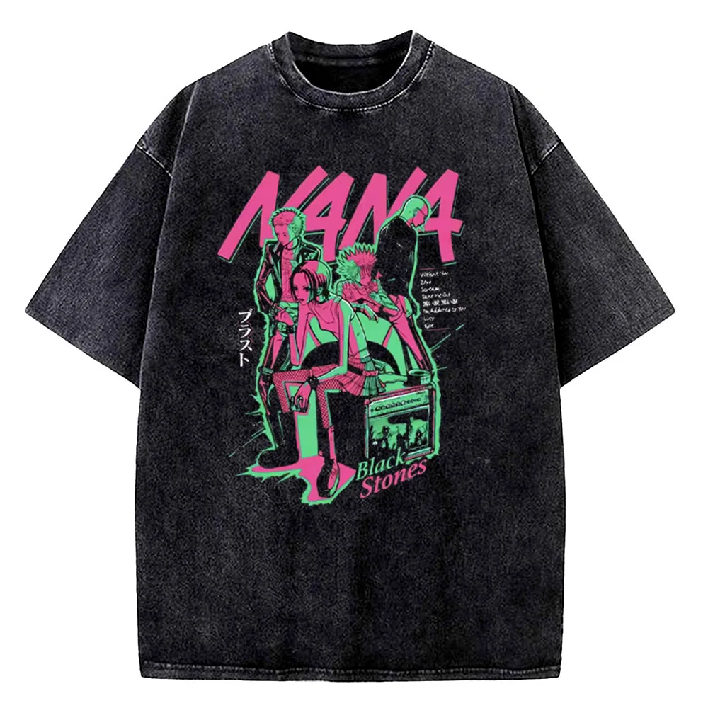 Japanisches Anime Nana Osaki Vintage Washed T-Shirt Herren Damen Kleidung Harajuku Kurzarm T-Shirts Baumwolle Casual T-Shirts