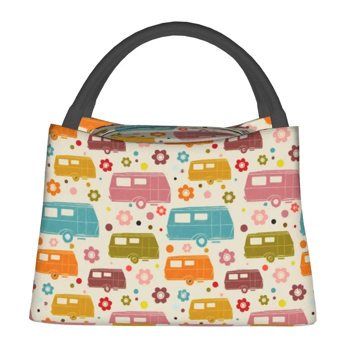 Colourful Vintage Caravan Pattern Lunch Bags Insulated Bento Box Portable Lunch Tote Picnic Bags Cooler for Woman Student School