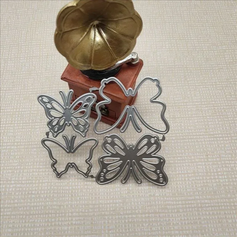 Borboleta Metal Stencils para DIY Card, Photo Album Embossing, Paper Making, Scrapbook Craft, Stencils, Material Escolar, 4Pcs, Lote
