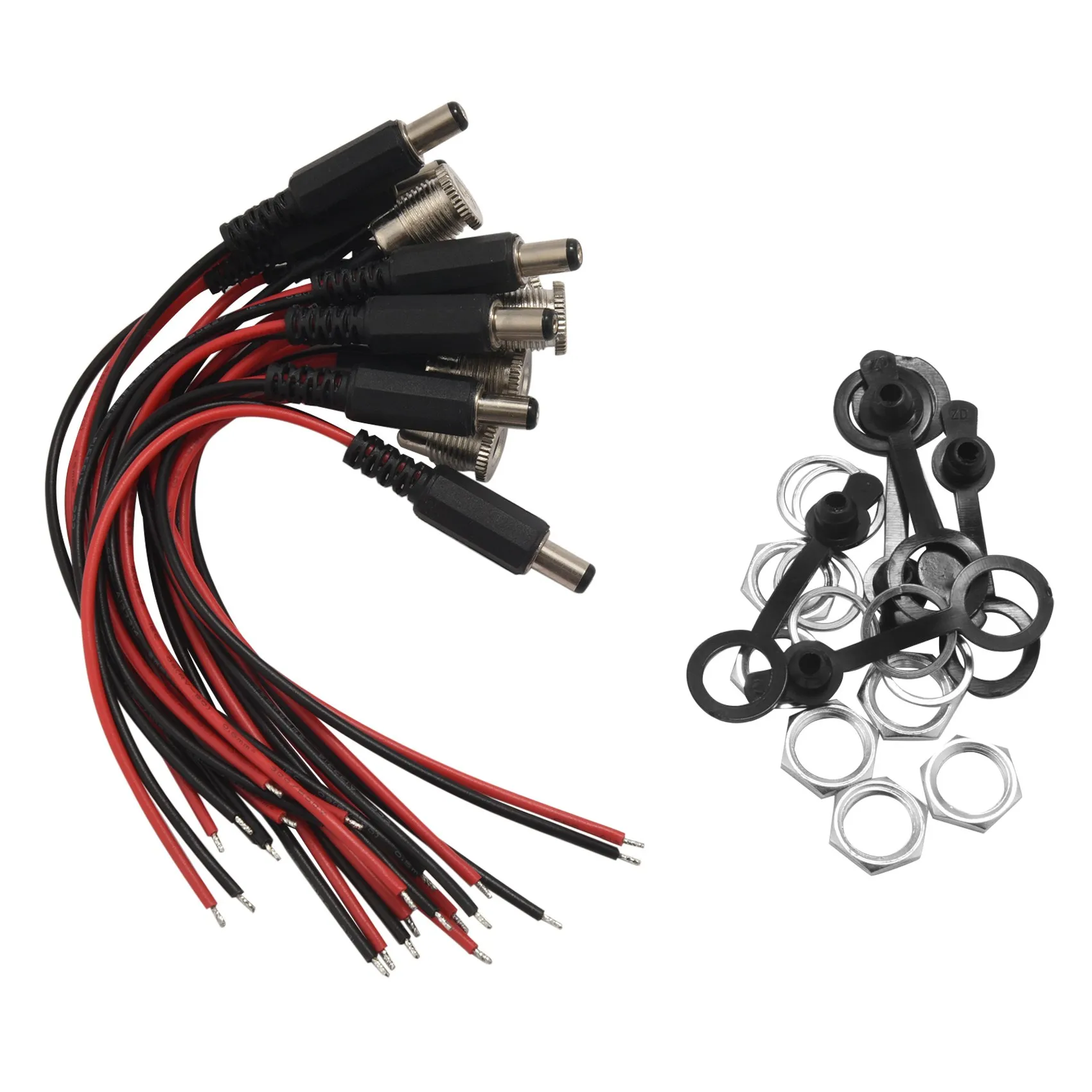 [T28C] 6Pcs DC Power Connectors 5.5 x 2.1mm Female Socket with Threaded Socket with Cable and Male Socket Plug with Wire